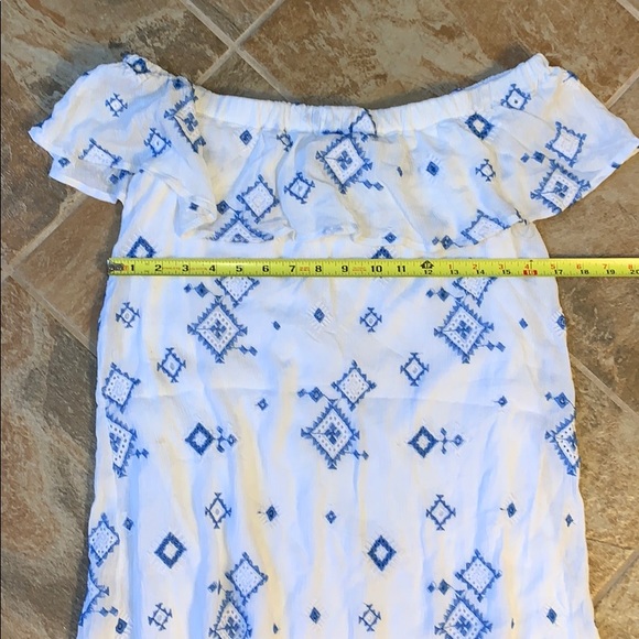 M off shoulder summer Dress white with blue detail - Picture 13 of 13